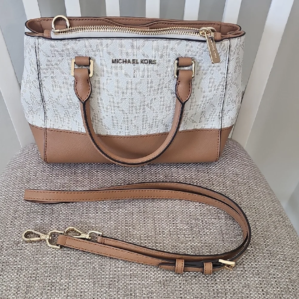 Michael Kors Cream and Tan Satchel